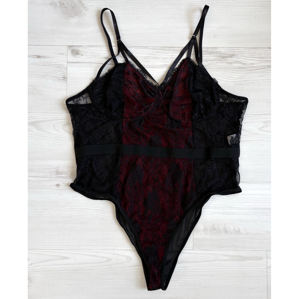 Women Red Black Lace Bodysuit 3XL Gothic Mesh Strappy Teddy Sexy Dark Fairy Edgy